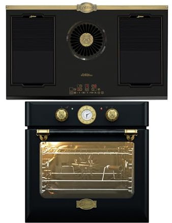KAISER EH 6432 BE+KCT 9365 IEm - Juego de horno eléctrico (68 L, pincho giratorio, 10 funciones, con placa de inducción retro con extractor integrado de 1250 m³/h)
