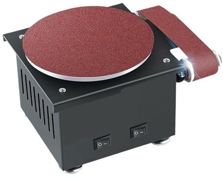 ERICAT Mini Esmeriladora, Lijadora De Banda Eléctrica De 180W con Alfombrilla Antideslizante, Velocidad De 0-8000r/min Y Ajuste De 7 Velocidades, Disco De Arena De 150mm De Diámetro, para Torneado
