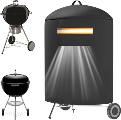 EVRBUL Heavy Duty 420D Grill BBQ Barbecue Protection Cover, Round Smoker Protective Cover with Portable Handle & Air Vent Compatible with Weber 22 Inch Charcoal Kettle Grill