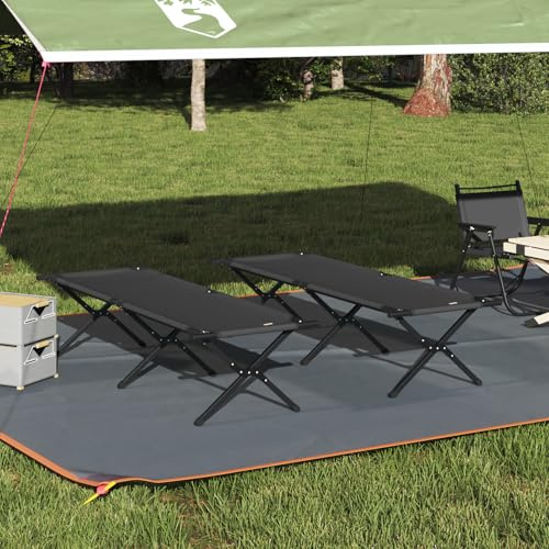Tidyard Klappbare Sonnenliegen 2 Stück mit Tragetasche Schwarz 600D Oxford-Gewebe Gartenliegestuhl Strandliege für Strand Garten Terrasse Camping