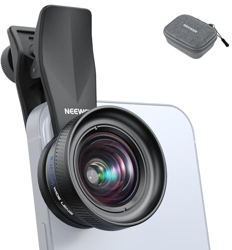 NEEWER 18mm Objetivo Gran Angular con 17mm Clip Roscado para Cámara de Celular, 100° FOV 0,5X Aumento, 6 Elementos en 5 Grupos, Compatible con iPhone Android y Samsung para Fotografía Móvil, LS-72