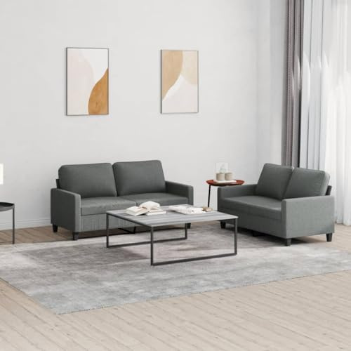 KATERYY 2-TLG. Sofagarnitur mit Kissen Dunkelgrau Stoff Möbel Wohnzimmer