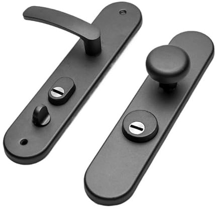 Fymlok Pomos Redondo con llave Cerradura de manija puerta antirrobo negra lujo ligera, cerradura entrada doméstica, mecánica(Door thickness 7cm)