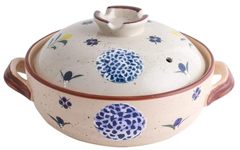 Pentola in Terracotta, pentola in Ceramica, pentola in Terracotta, Resistente alle Alte Temperature, con Coperchio, pentola Rotonda in Ceramica (Un Colore, 2,5 l)