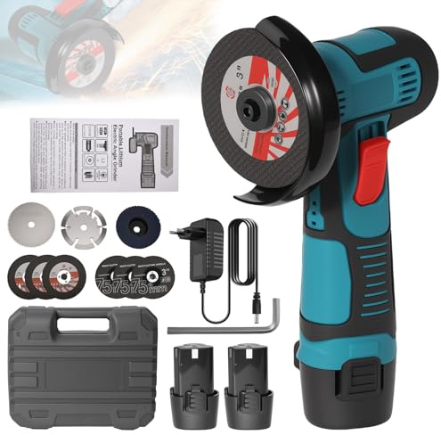 Mini amoladora angular inalámbrica 18000 rpm, 12 V profesional disco inalámbrico con 10 discos de corte y pulido para molienda y corte (azul)