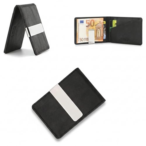 RisePlus Money Clip Wallet for Men – Slim RFID Blocking Card Holder with Stainless Steel Cash Clamp, Minimalist Front Pocket PU Leather Men's Wallet, Gift for Him