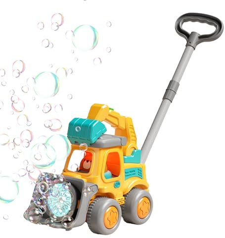 Bubble Blower Machine, Toy Bubble Maker, Automatic Foam Car Bulldozer Machine with LED Lights, Educational Push Walker Toy for Preschool Kids, Fun Indoor and Outdoor Learning Games