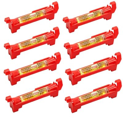 YIPFEN Mini Nivel de Burbuja de Cuerda, 8 Unidades Rojo – Nivelación Precisa para Albañilería, Fontanería y Canalones. Fabricado en Plástico Robusto, Ligero y Duradero. ¡Imprescindible!
