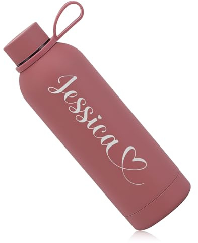 Botella De Agua Personalizada Con Nombre A Medida, Botella Térmica De Acero Inoxidable De 500 Ml, Cantimplora Metálica A Prueba De Fugas, Botellas Térmica Al Vacío Para Viajes Y Deporte(Dark Pink)