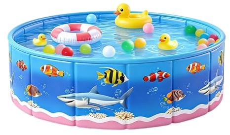 Piscine Hors Sol Pataugeoire Ronde Au Sol avec Motif Arrondi | Piscine pour Chien Et Enfant sans Gonflage | Idéale pour Terrasse Jardin Été Jeux d'eau,90x45cm