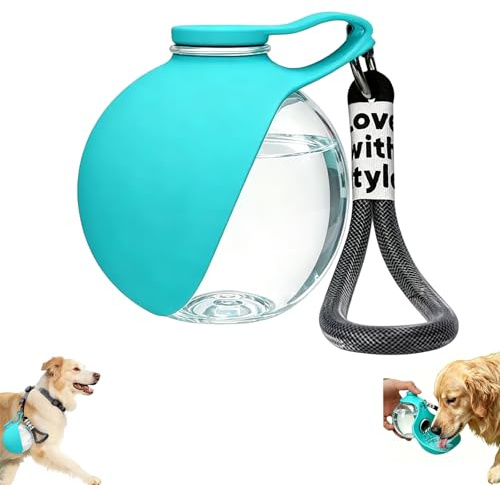 KLINNA Borraccia per cani con ciotola pieghevole in silicone, 285 ml, portatile, a prova di perdite, ritorno dell'acqua, leggera, compatta, per viaggi, escursioni, contenitore trasparente, blu