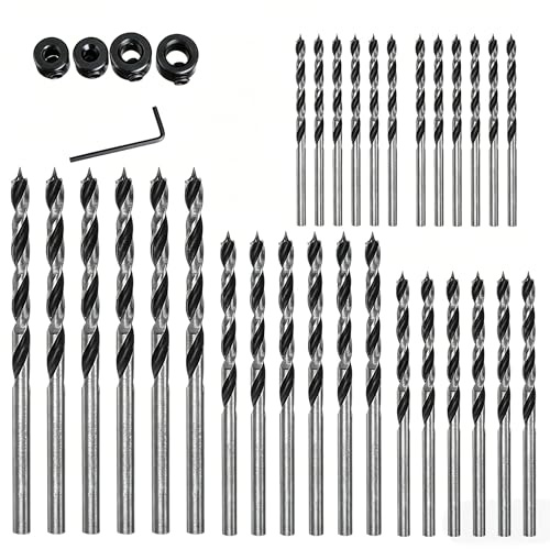 35Pcs Wood Drill Bit Set, 3/4/5/6mm Carbon Steel Drill Bits with Depth Stop Collars and Wrench for Woodworking DIY FORUMALL (35Pcs 3/4/5/6mm Wood Drill Bit Set with Stop Collar and Wrench)