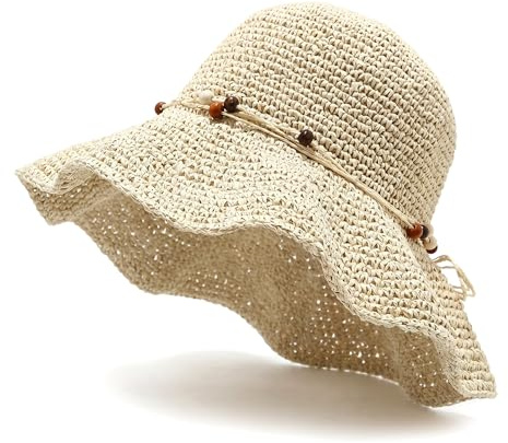 LISHIHE Strohhut Damen Boho Faltbar,Sonnenhut Damen Sommerhut Sonnenschutz,Strandhut Gärtner Strohhut Für Outdoor,Reisen,Urlaub