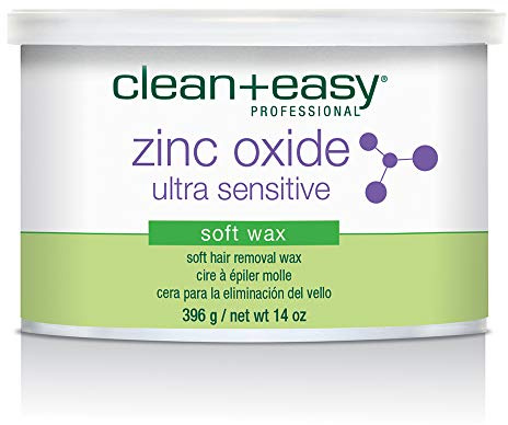 Clean + Easy Zinc Oxide Ultra Sensitive Soft Wax for Hair Removal - Depilatory Wax for Sensitive Skin, Removes Fine to Medium Hair, DIY Waxing, 14oz