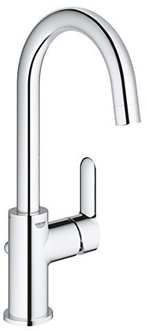 GROHE Bauedge Single-Lever Basin Mixer L-Size Eco-Friendly with High Swivel Spout and Pop-Up Waste Set, Chrome Finish 23760000