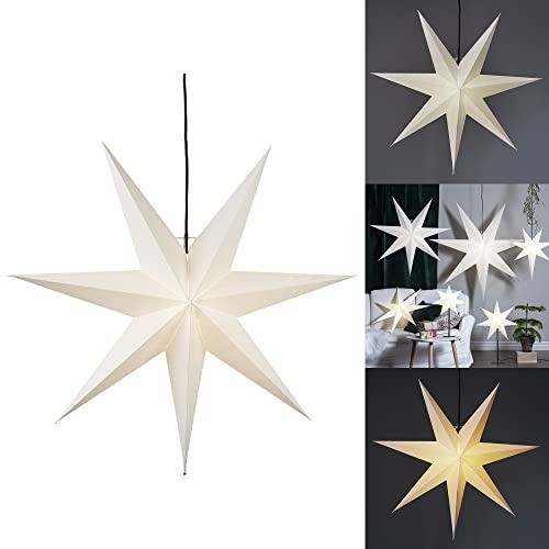 Star Trading Weihnachtsstern Frozen, 3D Papierstern Weihnachten in Weiß, Dekostern zum Aufhängen mit Kabel, E14 Fassung, Ø: 70 cm