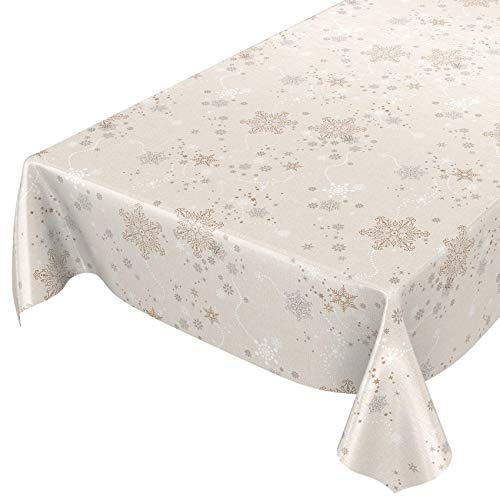 ANRO Wachstuchtischdecke Wachstuch Wachstischdecke Tischdecke Weihnachten Schneeflocken Beige abwaschbar wasserabweisend Gartentischdecke Meterware pflegeleicht Lotuseffekt 100x140cm