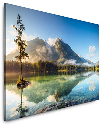 Paul Sinus Art schöner See an den Alpen 120x 80cm Inspirierende Fotokunst in Museums-Qualität für Ihr Zuhause als Wandbild auf Leinwand in