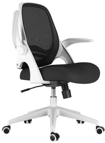 Hbada Bürostuhl Ergonomisch Schreibtischstuhl mit hochklappbaren Armlehnen, Höhenverstellbarer, Mesh Computerstuhl Leichter Stuhl, Weiß