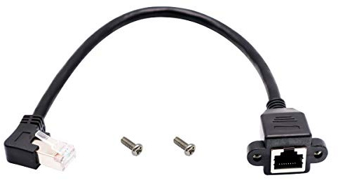 AAOTOKK 90 Grad RJ45 Ethernet Kabel (Linker) Biegewinkel Cat 6 Männlich auf Weiblich Geschirmtes Ethernet Netzwerkanschluss Schraubpaneel Verlängerungskabel für Router Modem (30 cm/1Ft-Links)