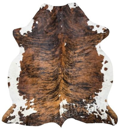 HIDES BAZAAR Real Cowhide Rug 5x7 ft - Natural Leather Hair-on-Hide Area Rug with Brown, Black & White Pattern (Brown Brindle) - Soft Western Cow Skin Rug for Living Room, Ranch Decor & Rustic Homes