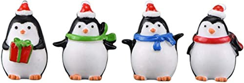 Healifty 4pcs Christmas Penguin Figures - Animals Miniature Ornaments for Fairy Garden, Micro Landscape, Cake Toppers