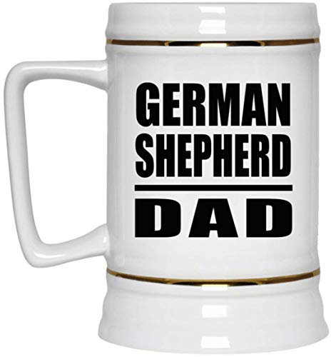 Designsify Gifts, German Shepherd Dad, 22oz Beer Stein Ceramic Tankard Mug with Handle for Freezer - for Birthday Anniversary Christmas Mothers Day Fathers Day Party, to Men Women Him Her Friend Mom