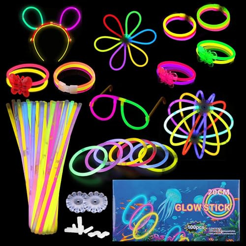 Premium 20,3 cm Leuchtstäbe mit Steckverbindern für Kinder und Erwachsene, 224 Stück, Party-Set zum Erstellen von Armbändern, Halsketten, leuchtenden Brillen, Hasenohren, Kugeln, Blumen usw. Lang
