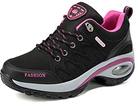 Dam bantande promenadskor fitness kilar plattform sneakers, Svart luftkudde, 39.5 EU