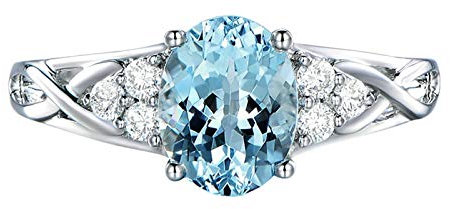 Beydodo Ring Damen 18K Weißgold Unendlich mit 1.3ct Oval Aquamarin Verlobungsringe Weißgold Diamant Gr. 57 (18.1)