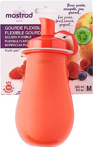 Mastrad - Frutti Pot - Gourde Rechargeable Et Réutilisable - Pour Transportez Les Purées, Compotes et Yaourts - Petits et Grands - 250 ML - Hermétique - Sans BPA - Rouge