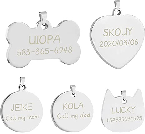Uiopa 2 Stücke Hundemarke mit Gravur, Anhänger Hundehalsband Namensschild Hundemarke Personalisiert Adressanhänger Hund Marke für Hunde, Katzen, Haustiere (Silbernes Katzengesicht, Klein)