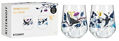 Ritzenhoff 3801002 Verre à gin set 700 ml - série Botanic Glamour n° 1, 2 pièces tumbler avec monde en papier - Made in Germany