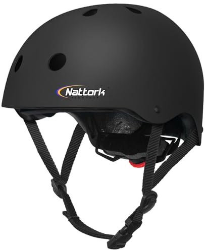 Nattork Kids Helmet Protective Gear, Removable Liner for Multi-Sports Skateboard, Skates, Bike, Scooter Black Age 9-12 Youth Adults