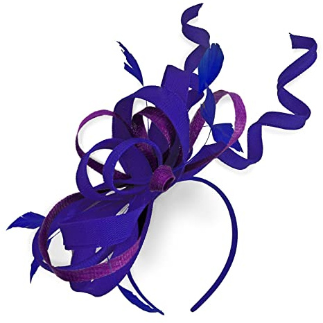 Caprilite Blandad virvel fascinator hatt på pannband bröllop ascot raser skräddarsydd Sinamay för damer, Royal Blue Colbalt och mörklila, en storlek