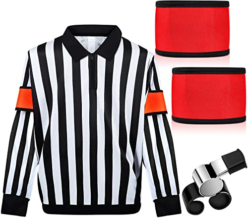 Hicarer Ice Hockey Referee Jersey Long Sleeve Striped Costume Armbands,XL