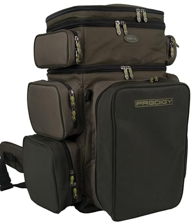 Greys Prodigy Tackle Base Angelrucksack | Ultimativer Angelrucksack für Fluss-, See- und Küstenangeln | Isoliertes Köderfach | Passend für Klip-Lok Boxen | Gepolsterte Rückenstütze