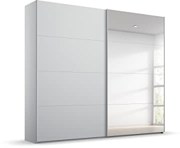 Rauch Möbel Beluga-EXTRA, Schwebetürenschrank, Seidengrau, Breite 225 cm | Kleiderschrank mit Schwebetüren, Schiebetüren, 2-türig, mit Spiegel, für Schlafzimmer, Kinderzimmer, Wohnzimmer, Garderobe