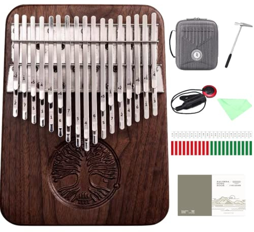 Hluru 34 Keys Kalimba, Professional Chromatic Thumb Piano with Semi-tones, Solid Walnut Finger Piano Mbira, Musical Instrument Gift for Professional Players & Beginners (34-keys Lifetree)