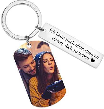 OXYEFEI Personalisiert Schlüssel Anhänger Set, Silber Edelstahl Hundemarke Namen Muster Gravur Basteln Foto Personalisierte Dog Tag Geschenke für Papa Mama Paar Damen Herren