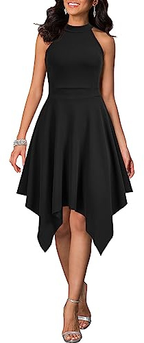WOOSEA Women's Sleeveless Halter Neck Formal Dress Hem Asymmetrical A Line Party Cocktail Dress Black