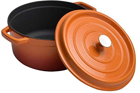 ZAANU Casseruola in ghisa | 3L/4L | Pentola per zuppa con Rivestimento smaltato Antiaderente | per casseruole di Dimensioni familiari, zuppe, stufati, sformati, arrosti, rosso-24 cm, Ara