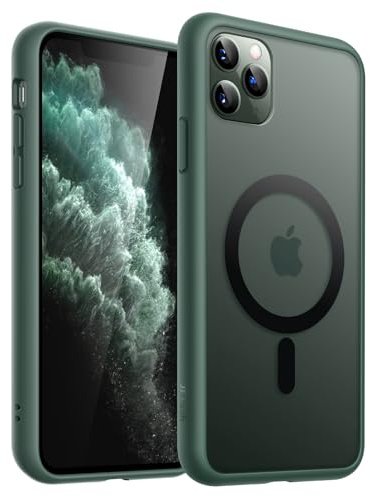 JETech Magnetisch Hülle für iPhone 11 Pro 5,8 Zoll Kompatibel mit MagSafe, Durchscheinende Matt Handyhülle Rückseite Dünn Stoßfest Schutzhülle (Dunkelgrün)