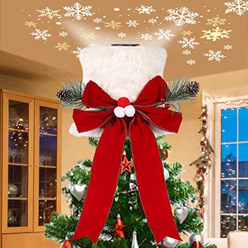 Hut Weihnachtsbaumspitze mit Projektorlampe, 45cm Weiß Christbaumspitze, Schneeflocken Lichteffekte Baumspitze Weihnachten, Christbaumschmuck Weihnachtsbaumschmuck, Weihnachtsbaum deko, Weihnachtsdeko