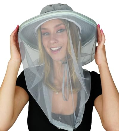 AGGAFA Mosquito Head Net Hat with Fine Mesh for Gardening, Fishing, Camping | Fine Mesh, Breathable Design, Detachable Zipper Net, Wide Brim, Elastic Neck Closure, Four Ventilation Openings