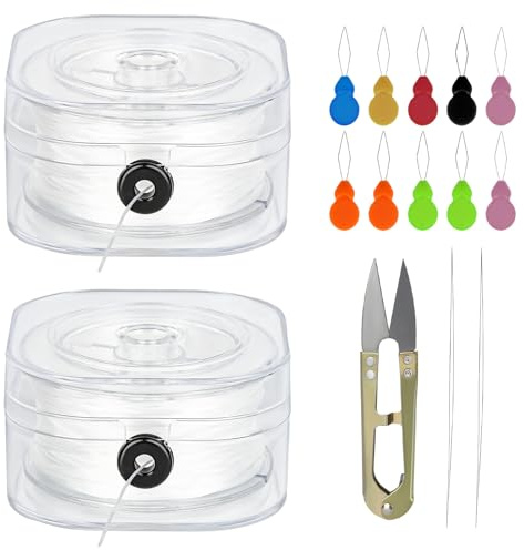 ZEFAN Nylonfaden Set, 0.8mm x 200m, 2 Rollen Elastisches Band für Armbänder mit 1 kleine Schere, 10 Einfädlern, 2 Perlennadeln, Quadratische Schmuckfaden für Armbänder, Perlenschmuck