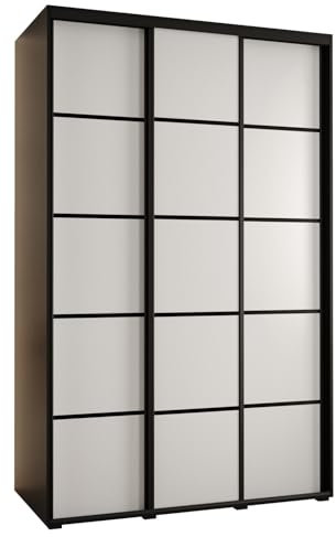 MEBLE KRYSPOL Davos 4 150 Schrank mit DREI Schiebetüren für Schlafzimmer - Moderner Kleiderschrank mit Kleiderstange und Regalen - 235,2x150x60 cm - Schwarz Weiß Schwarz