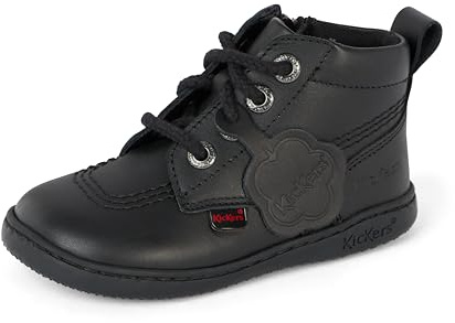Kickers Unisex Kids Playflex Hi Leather School Shoes | Smart Everyday School Look | Everyday Comfort Fit, Cushioned for All-Day Wear, Black, 7 UK Child