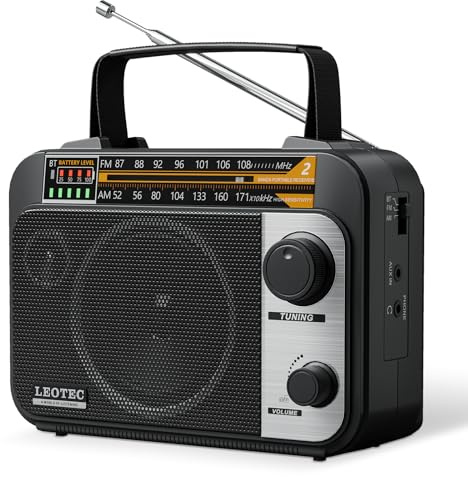 LEOTEC AM FM Radio with Bluetooth,Portable Vintage Transistor Radio Rechargeable Battery/4 AA Cell Battery Operated/Plug in Wall,AUX,Big Speaker,Headphone Small Gifts for Senior
