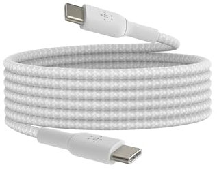Belkin BoostCharge Cavo intrecciato da USB-C a USB-C da 2 metri per iPhone 15, iPhone 15 Pro, iPhone 15 Pro Max, iPhone 15 Plus, Galaxy S24, S23, Note10, Note9, Pixel 8, Pixel 7, iPad Pro ecc, bianco